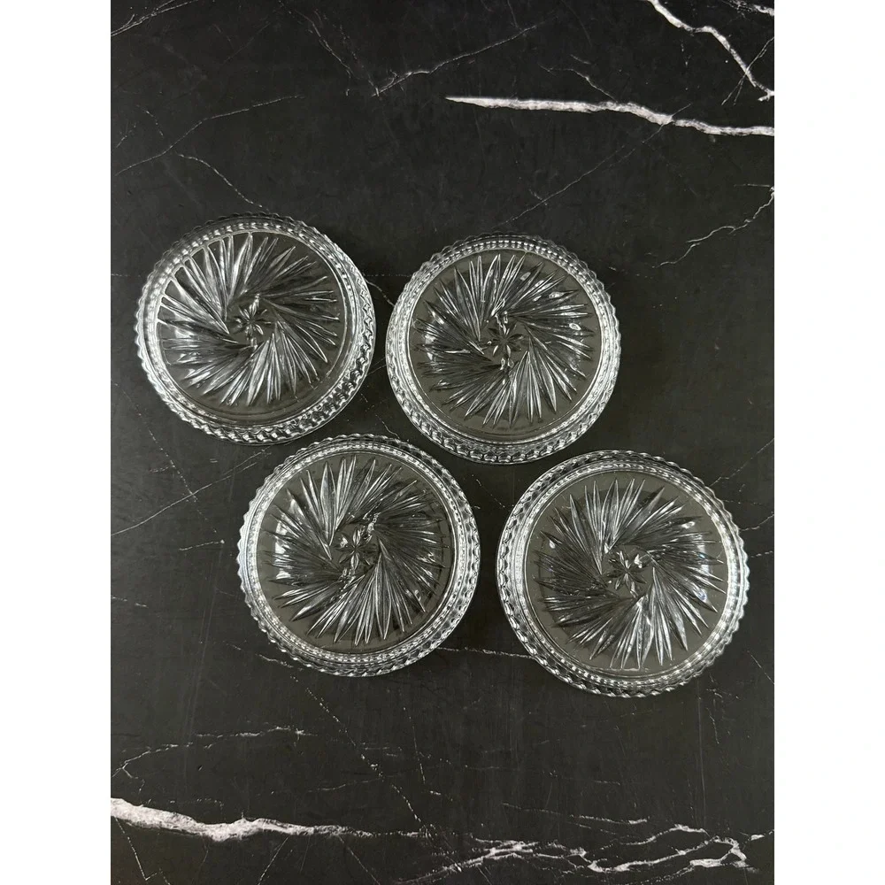 VTG Set of 4 Crystal Clear Industries Adria Pinwheel Glass Coasters 3 3/4in